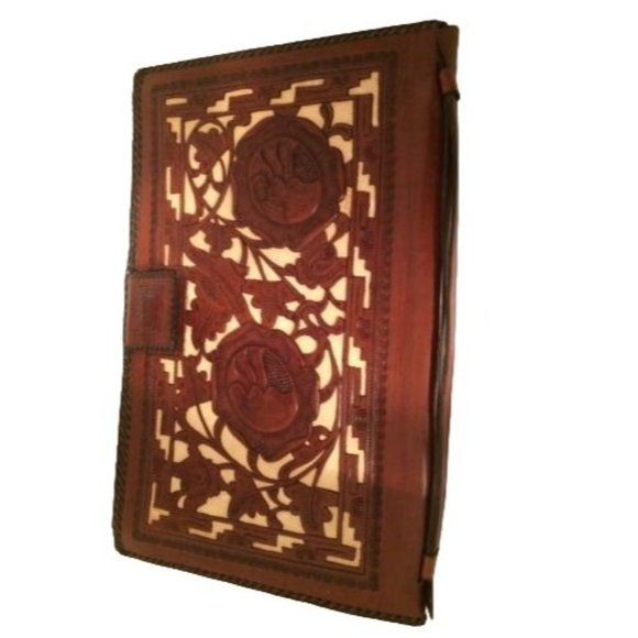 Vintage Bohemian Floral Etched Large Leather Clutch Bag - Picture 2 of 11